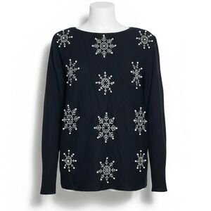 New $99 LIV Milano Black Snowflake Embellished Rhinestone Christmas Sweater S
